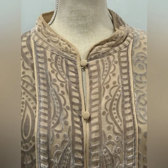 VTG BOB MACKIE WEARABLE ART LARGE BEIGE SILVER PAISLEY BURNOUT VELOUR TUNIC RARE - Picture 7 of 14